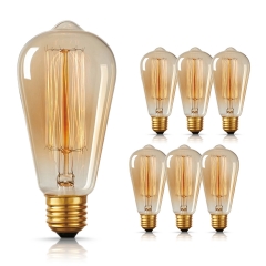 LOHAS ST64 Dimmable Filament Vintage Light Bulbs, E26 Medium Base, 60W ST64 Straight Filament Vintage Light Bulbs suitable for Home Lighting, 6 Pack.