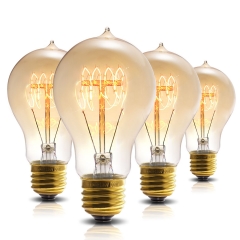 LOHAS Dimmable A19 Filament Vintage Light Bulbs, E26 Base, 60W Quad Loop Filament Vintage Light Bulbs suitable for Home Lighting, 4 Pack.