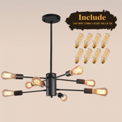 8 Light Chandelier Industrial Pendant Light,Mid Century Modern Ceiling Light With 8pcs 40 W 2700K Light Bulbs