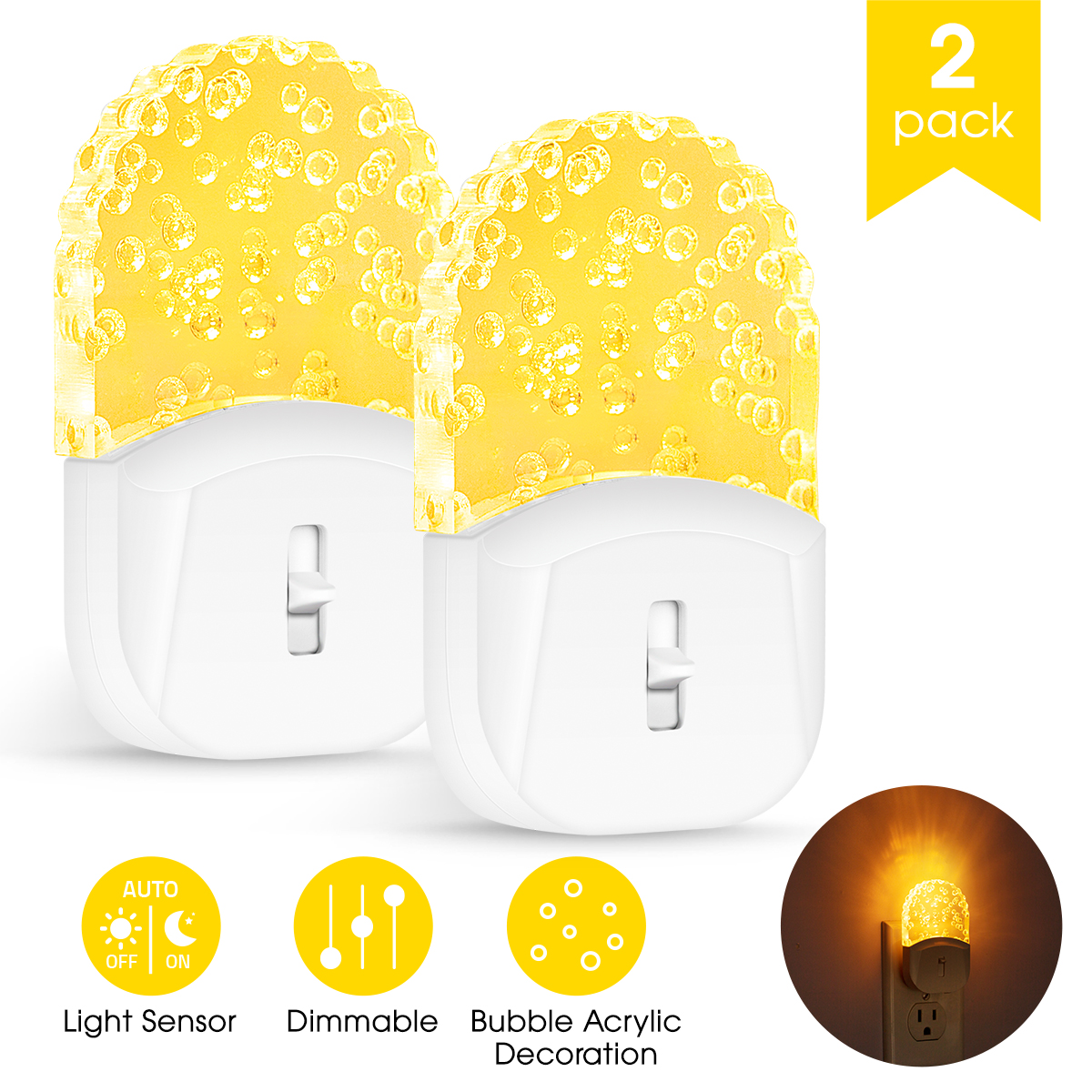 Dusk to Dawn Bubble Night Light Dimmable Soft White 3000K LED Acrylic