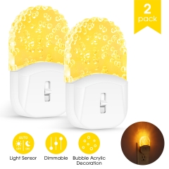 Dusk to Dawn Bubble Night Light Dimmable Soft White 3000K LED Acrylic Night Light for Bedroom Hallway 2 Pack