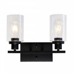 2-Light Bathroom Black Vanity Light | Matte Black Wall Sconce Vintage with Clear Glass Shade