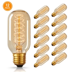 40W Edison Light Bulb, E26 Base Retro Industrial Style T45 Tubular Amber Light Filament Bulb