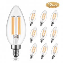 Candelabra LED Chandelier Bulbs, 60W Equivalent, 600 Lumens, 6W Dimmable Filament Candle Bulbs