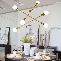 6 Light Sputnik-Inspired Chandelier,Gold Modern for Kitchen