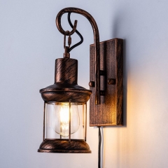 1 Light Rustic Wall Light, Antique Bronze Vintage Plug in Industrial Glass Shade