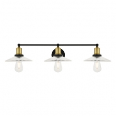 3-Light Black and Gold Retro Vanity Light with Clear Glass Bowl Shade