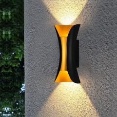 Two-Head 11.81 in. Outdoor Waterproof Luminous Led Wall Lamp, Small Waist Black and Gold