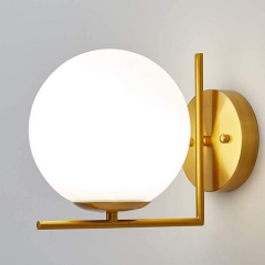 1-Light Gold Metal Wall Sconce with White Shade, Postmodern style Wall Lamp