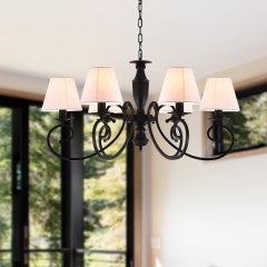 6 Light Farmhouse Chandelier With Shades,Vintage Adjustable height For Living Room