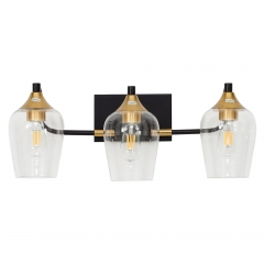 EvaStary LED (light emitting diode) lighting fixtures LED Vintage 3 Wall Lamp Sconce Matte Black and Gold Vanity with Clear Glass Shades