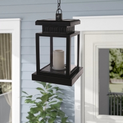 1-Light Solar Hanging Lantern Outdoor, Candle Effect with Stake for Garden
