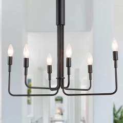 LOHAS 6-Light Black Candle Chandelier,Farmhouse Adjustable Light Fixture,Rustic  Hanging for Bedroom Living Room Dining Room Entryway