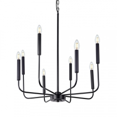 LOHAS 8-Light Modern Black Candle Chandelier,Hanging LIght for Farmhouse Living Room Bedroom