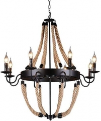LOHAS Farmhouse Chandelier 8 Lights with Rope Candle Pendant Light for Dining Room and Living Room, Bedroom and Foyer