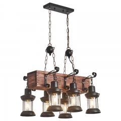 LOHAS 6-Light Wooden Pendant Light, Adjust Height Farmhouse Chandelier,for Kitchen Island, Bedroom, Dining Room and Entryway