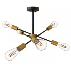 LOHAS 6 Light Black and Gold Sputnik Chandelier,Modern Mid-Century Pendant Light,for  Bedroom Living Room Dining Room