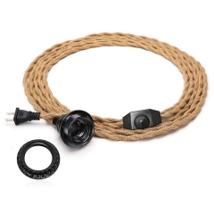 LOHAS Dimmble Cord Kit with Switch, Industrial Vintage 15FT Three Hemp Rope Plug in Hanging Light Kit,E26 Lamp Socket, for Retro DIY(Lampshade not inc