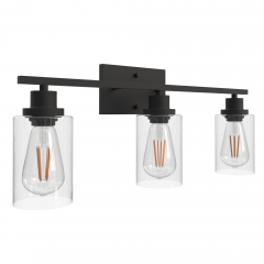 3 Lights 23.62""H Industrial Style Modern Black Wall Sconce, Vanity Light with Clear Glass Shades for Bathroom,Mirror