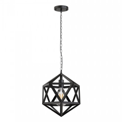 1-Light 14.96” H Industrial Metal Geometric Mini Pendant Ceiling Light,Matte Black Finish Lighting Fixture, Pendant Light Fixture for Dining Room Bedr