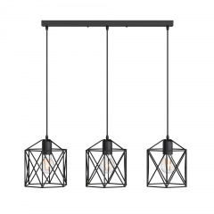 LOHAS Industrial 3-Light Black Metal Cage Pendant Lighting,Adjustable Pendant Light for Kitchen Living Room Bedroom Hallway or Bar