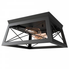 LOHAS 2 Light Matte Black Retro Ceiling Light Fixture,Industrial Flush Mount Fixture for Bedroom Hallway Entryway