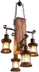 LOHAS 4-Light Chandelier Rustic Farmhouse Made of Wood,Industrial Style Hanging Pendant Lights for Dining Room Kitchen Island