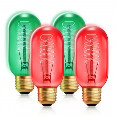 Edison Bulbs,40W Vintage Edison Light Bulb,Red & Green Edison Light Bulb [4 Pack], Dimmable Colored Filament Bulb for Outdoor and Indoor, Holiday Deco
