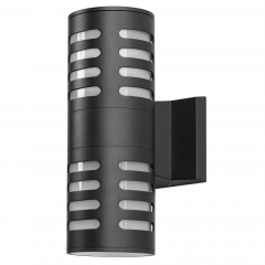 2-Light Outdoor Wall Lights,Modern Outdoor Wall Sconce Waterproof,Sanded Black Finish Exterior Sconces Cylindrical Stripes Porch Lantern