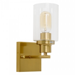 1-Light Gold Wall Sconces, Modern Bathroom Vanity Light Fixtures,Metal Wall Lamp with Clear Glass Shade, Wall Mount Lights for Bathroom Mirror,1/2 PCS
