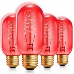 Red Edison Light Bulbs,40W Colored Incandescent Light Bulbs, 110-130 Volts, E26 Base T45 Dimmable Filament Bulbs for Outdoor and Indoor, Holiday Decor