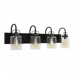 Farmhouse Bathroom Light Fixtures Mirror Black Finish,4-Light Metal Indoor Vanity Lights with Clear Glass Shade sconces Wall Lighting